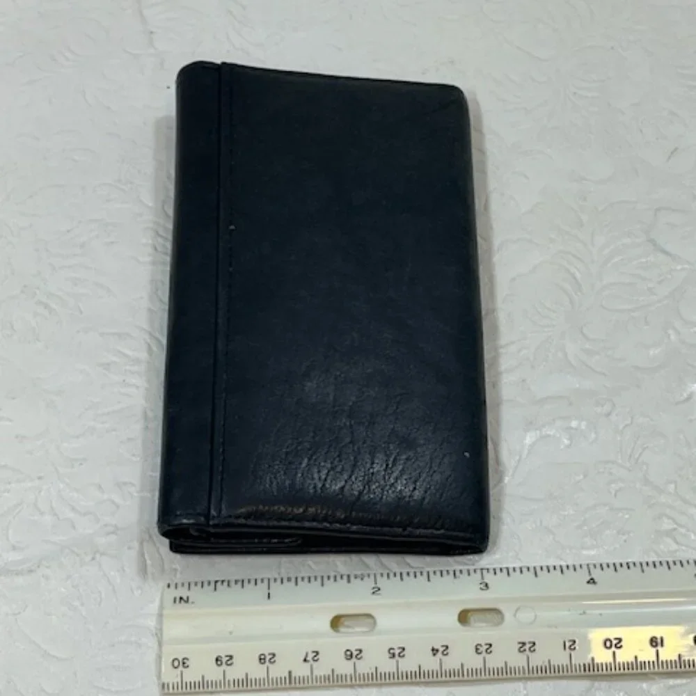VTG Buxton Black Cowhide Leather Trifold Wallet Credit Card Slots 5.5